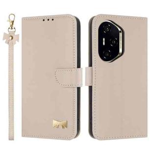 For Honor 300 Pro 5G / 300 Ultra 5G Metal Bow Leather Phone Case with Hand Strap(Apricot)