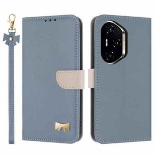 For Honor 300 Pro 5G / 300 Ultra 5G Metal Bow Leather Phone Case with Hand Strap(Light Blue)