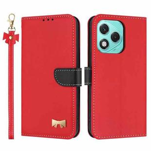 For Honor 400 Lite Global Metal Bow Leather Phone Case with Hand Strap(Red)