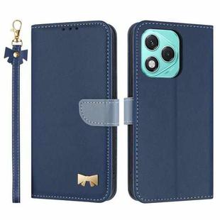 For Honor 400 Lite Global Metal Bow Leather Phone Case with Hand Strap(Dark Blue)