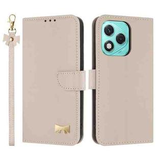 For Honor 400 Lite Global Metal Bow Leather Phone Case with Hand Strap(Apricot)