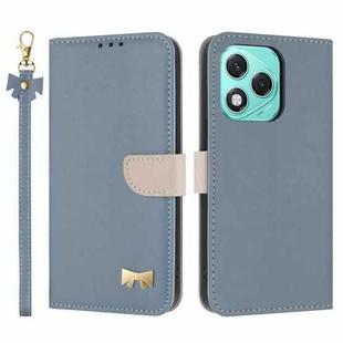For Honor 400 Lite Global Metal Bow Leather Phone Case with Hand Strap(Light Blue)