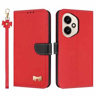 For Honor 400 5G Global Metal Bow Leather Phone Case with Hand Strap(Red)