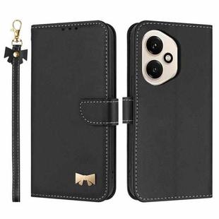 For Honor 400 5G Global Metal Bow Leather Phone Case with Hand Strap(Black)