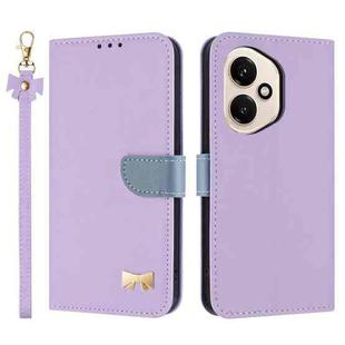 For Honor 400 5G Global Metal Bow Leather Phone Case with Hand Strap(Purple)