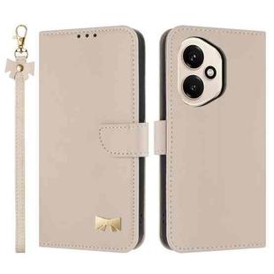 For Honor 400 5G Global Metal Bow Leather Phone Case with Hand Strap(Apricot)