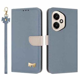 For Honor 400 5G Global Metal Bow Leather Phone Case with Hand Strap(Light Blue)