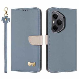 For Honor 400 Pro 5G Global Metal Bow Leather Phone Case with Hand Strap(Light Blue)