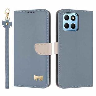 For Honor X8 5G Global Metal Bow Leather Phone Case with Hand Strap(Light Blue)