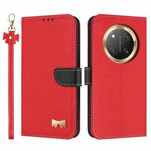 For Honor X9c 5G Global Metal Bow Leather Phone Case with Hand Strap(Red)