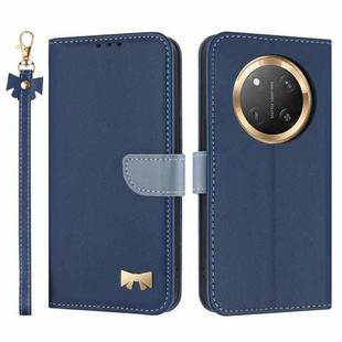 For Honor X9c 5G Global Metal Bow Leather Phone Case with Hand Strap(Dark Blue)