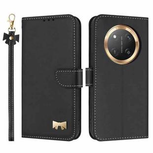 For Honor X9c 5G Global Metal Bow Leather Phone Case with Hand Strap(Black)