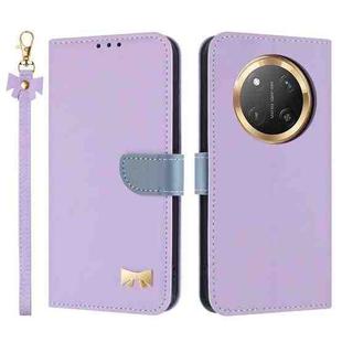 For Honor X9c 5G Global Metal Bow Leather Phone Case with Hand Strap(Purple)