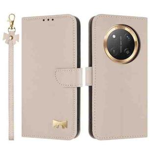 For Honor X9c 5G Global Metal Bow Leather Phone Case with Hand Strap(Apricot)