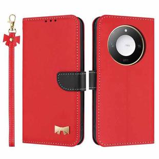 For Honor X9c Smart 5G Global Metal Bow Leather Phone Case with Hand Strap(Red)