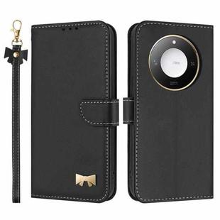 For Honor X9c Smart 5G Global Metal Bow Leather Phone Case with Hand Strap(Black)