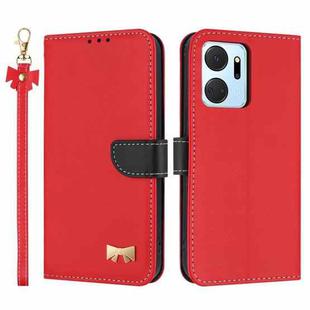 For Honor X7a 4G Metal Bow Leather Phone Case with Hand Strap(Red)