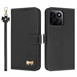 For Honor X7c 4G Global Metal Bow Leather Phone Case with Hand Strap(Black)