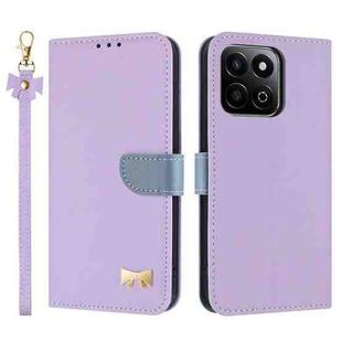 For Honor X7c 4G Global Metal Bow Leather Phone Case with Hand Strap(Purple)