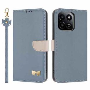 For Honor X7c 4G Global Metal Bow Leather Phone Case with Hand Strap(Light Blue)