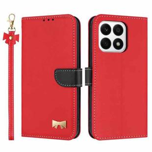 For Honor X8a 5G Global Metal Bow Leather Phone Case with Hand Strap(Red)