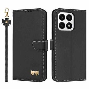 For Honor X8a 5G Global Metal Bow Leather Phone Case with Hand Strap(Black)