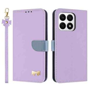 For Honor X8a 5G Global Metal Bow Leather Phone Case with Hand Strap(Purple)
