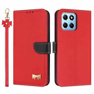 For Honor X8b 4G Global Metal Bow Leather Phone Case with Hand Strap(Red)
