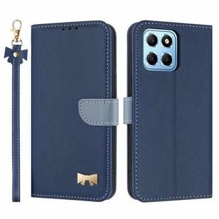 For Honor X8b 4G Global Metal Bow Leather Phone Case with Hand Strap(Dark Blue)