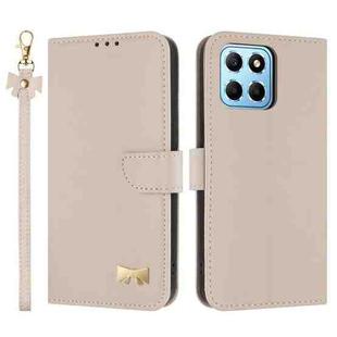 For Honor X8b 4G Global Metal Bow Leather Phone Case with Hand Strap(Apricot)