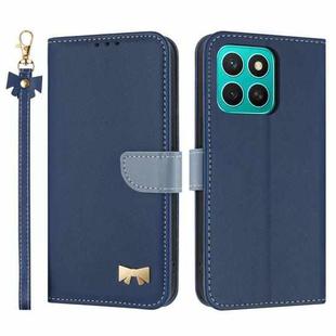 For Honor X8c 4G Global Metal Bow Leather Phone Case with Hand Strap(Dark Blue)