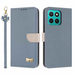 For Honor X8c 4G Global Metal Bow Leather Phone Case with Hand Strap(Light Blue)