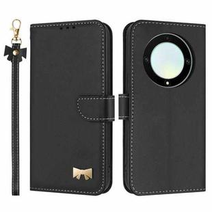 For Honor X9a 5G Metal Bow Leather Phone Case with Hand Strap(Black)