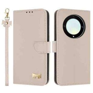 For Honor X9a 5G Metal Bow Leather Phone Case with Hand Strap(Apricot)