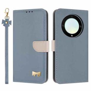 For Honor X9a 5G Metal Bow Leather Phone Case with Hand Strap(Light Blue)