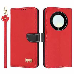 For Honor X9b 5G Global Metal Bow Leather Phone Case with Hand Strap(Red)