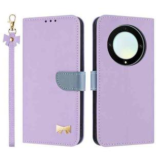 For Honor X9b 5G Global Metal Bow Leather Phone Case with Hand Strap(Purple)