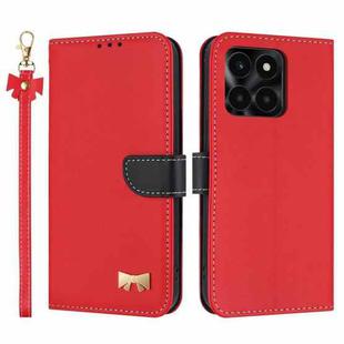 For Honor X6c 4G Metal Bow Leather Phone Case with Hand Strap(Red)