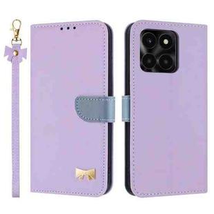 For Honor X6c 4G Metal Bow Leather Phone Case with Hand Strap(Purple)