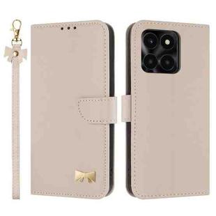 For Honor X6c 4G Metal Bow Leather Phone Case with Hand Strap(Apricot)