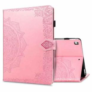 For iPad 10.2 2021 / 2020 / 2019 Halfway Mandala Embossing Pattern Horizontal Flip PU Leather Case with Card Slots & Holder(Pink)