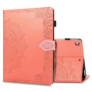 For iPad 10.2 2021 / 2020 / 2019 Halfway Mandala Embossing Pattern Horizontal Flip PU Leather Case with Card Slots & Holder(Orange)