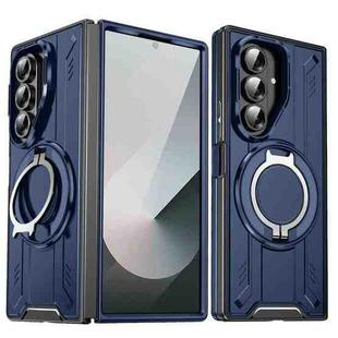 For Samsung Galaxy Z Fold7 5G Rotating Ring Holder Magnetic MagSafe Phone Case(Blue)
