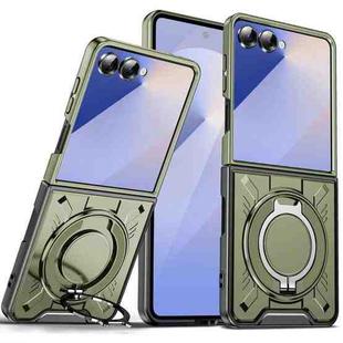 For Samsung Galaxy Z Flip7 5G Rotating Ring Holder Magnetic MagSafe Phone Case(Green)