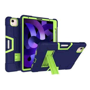 For iPad Air 2022 / 2020 10.9 Contrast Color Robot Shockproof Silicon + PC Protective Case with Holder & Pen Slot(Navy Blue + Yellow-green)