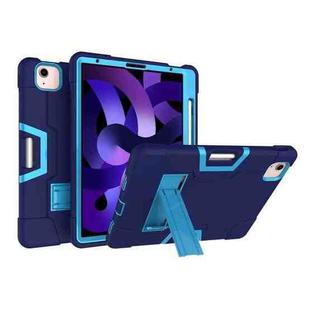 For iPad Air 2022 / 2020 10.9 Contrast Color Robot Shockproof Silicon + PC Protective Case with Holder & Pen Slot(Navy Blue + Blue)