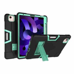 For iPad Air 2022 / 2020 10.9 Contrast Color Robot Shockproof Silicon + PC Protective Case with Holder & Pen Slot(Black + Mint Green)