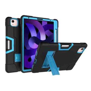 For iPad Air 2022 / 2020 10.9 Contrast Color Robot Shockproof Silicon + PC Protective Case with Holder & Pen Slot(Black + Blue)