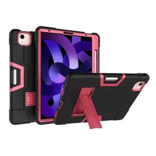 For iPad Air 2022 / 2020 10.9 Contrast Color Robot Shockproof Silicon + PC Protective Case with Holder & Pen Slot(Black + Rose Red)