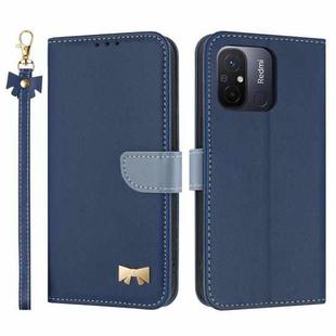 For Redmi 11A / 12C Metal Bow Leather Phone Case with Hand Strap(Dark Blue)